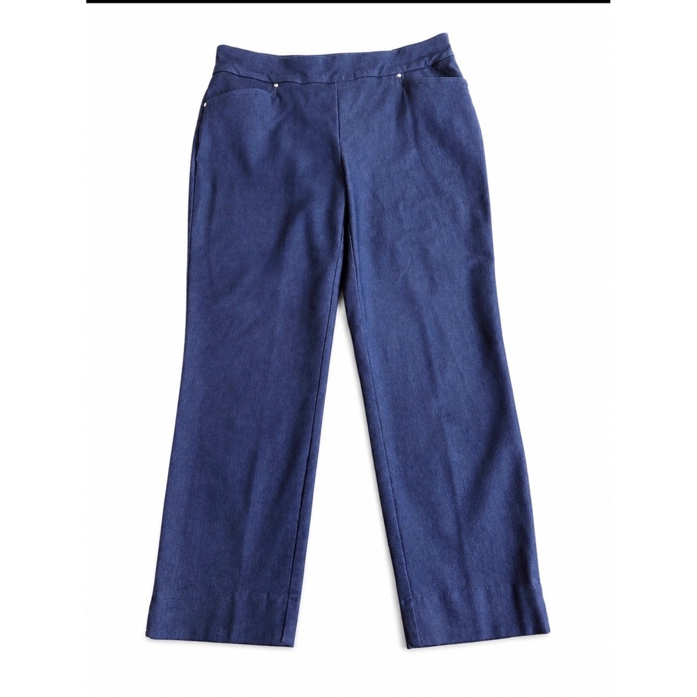 Hilary Radley Womens Blue Pull On Straight Leg Pants Size L Heathered Denim Look